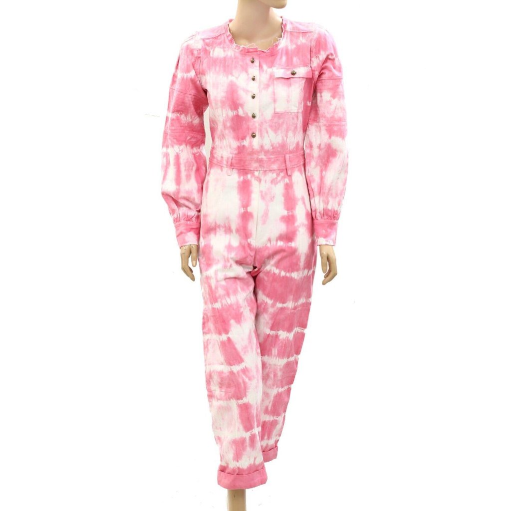 Loveshackfancy Paca Jumpsuit Dress Tie Dye Printed Denim Cotton S New
